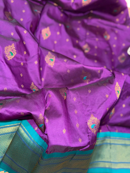 Peacock Charm Purple Paithani Saree