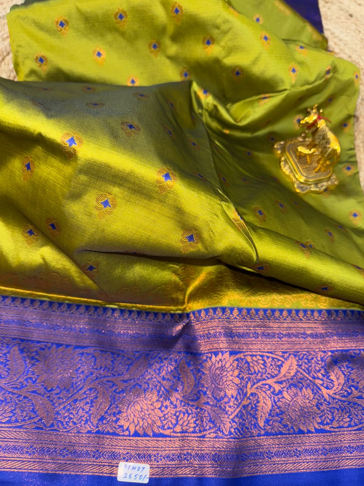 Parrot Green with Royal Blue Border Paithani