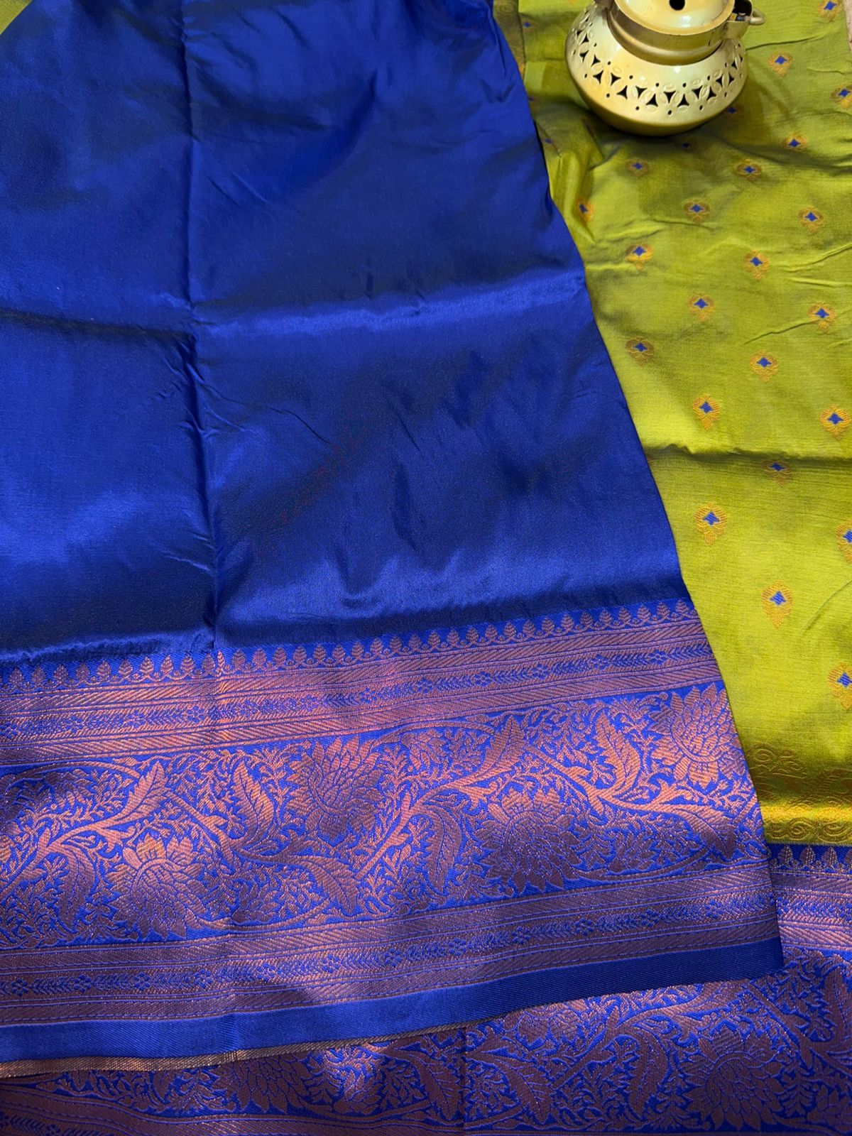 Parrot Green with Royal Blue Border Paithani