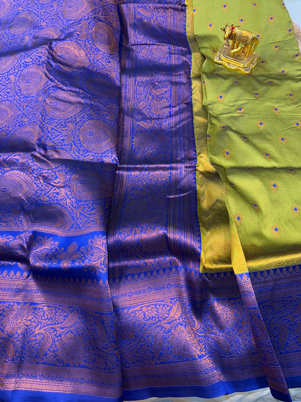 Parrot Green with Royal Blue Border Paithani