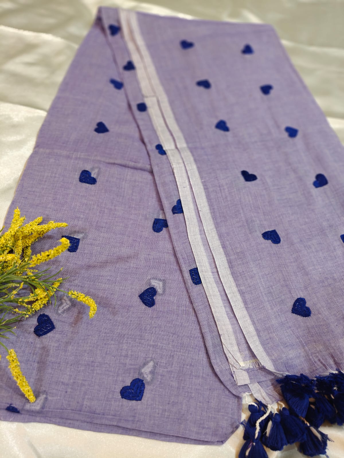 Lavender Heart Embroidery Mul Cotton Saree