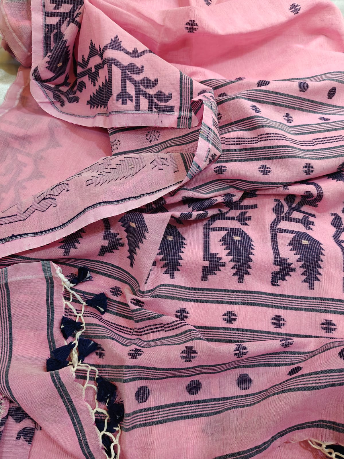 Pink Mul Cotton Jamdani Saree