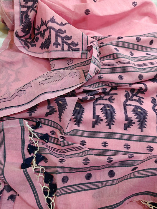 Pink Mul Cotton Jamdani Saree