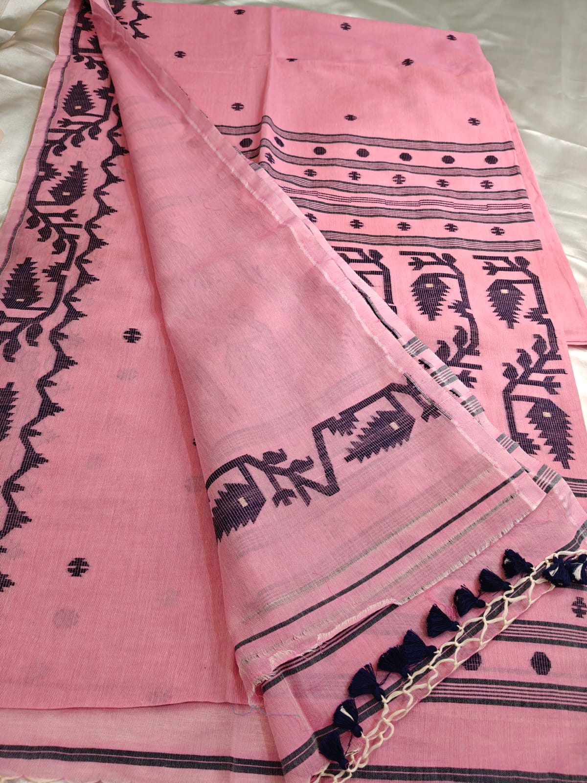 Pink Mul Cotton Jamdani Saree