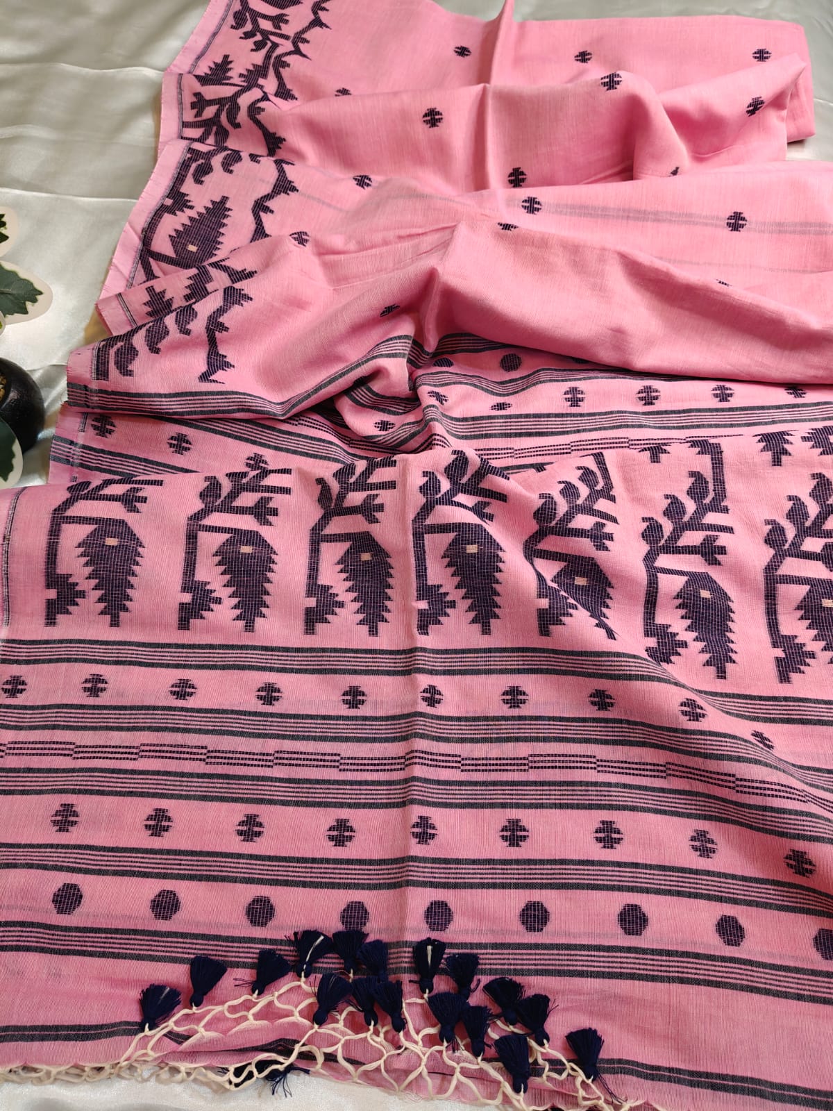 Pink Mul Cotton Jamdani Saree