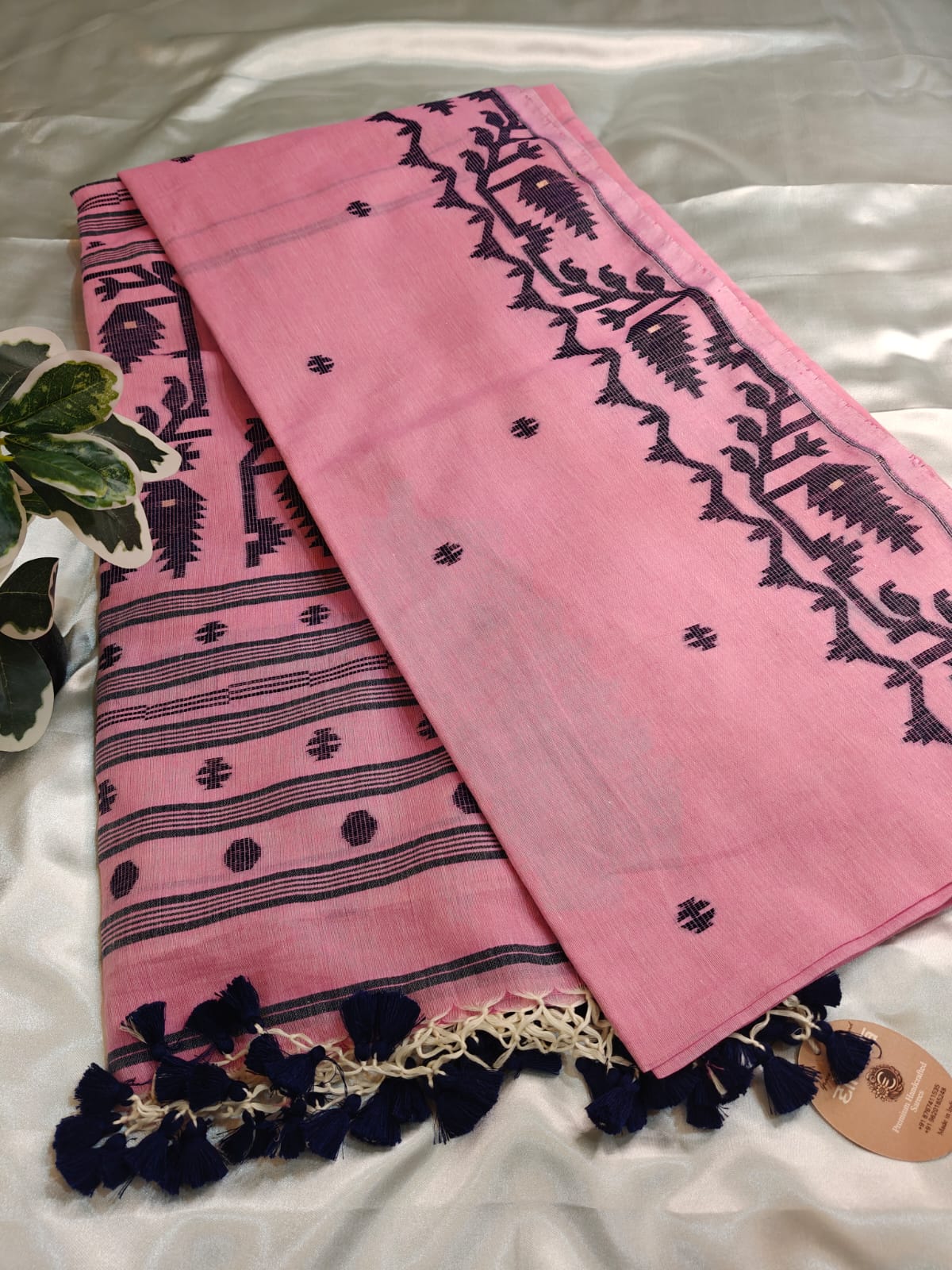 Pink Mul Cotton Jamdani Saree