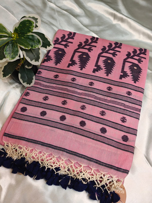 Pink Mul Cotton Jamdani Saree