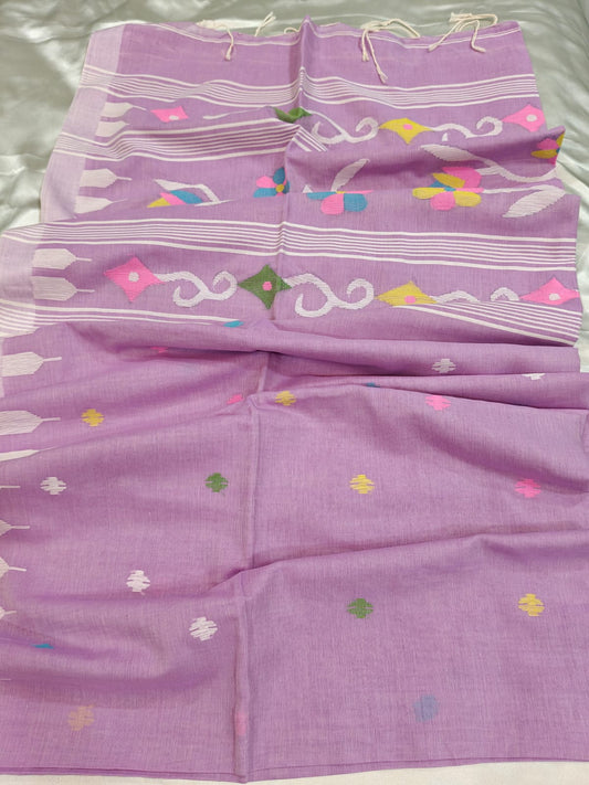 Soft Mauve Handwoven Needlework Jamdani Saree