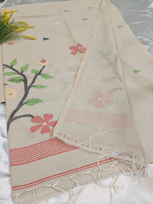 Soft Beige Intricate Handwoven Jamdani Saree