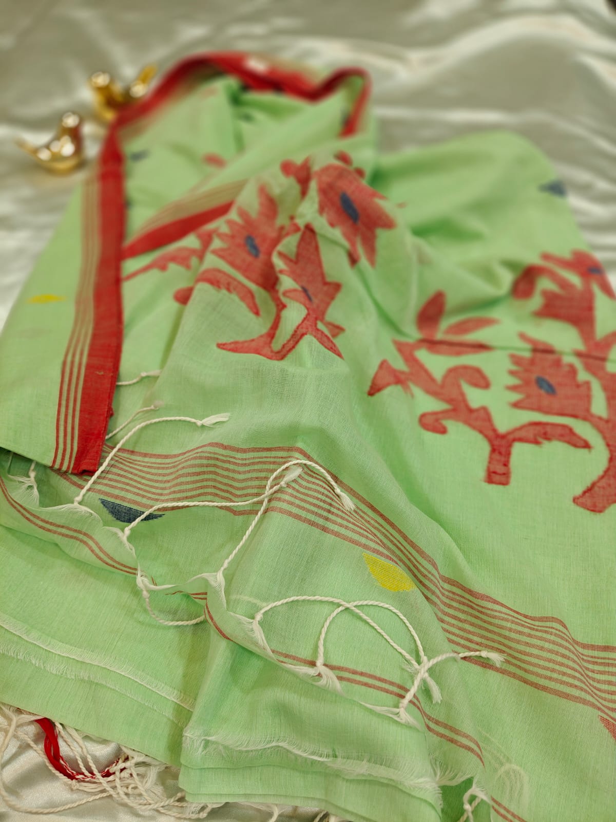 Pista Green Intricate Handwoven Jamdani Saree