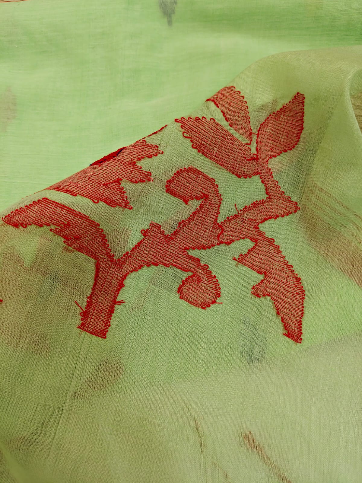 Pista Green Intricate Handwoven Jamdani Saree