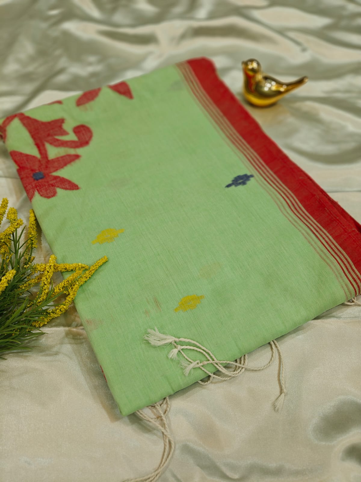 Pista Green Intricate Handwoven Jamdani Saree