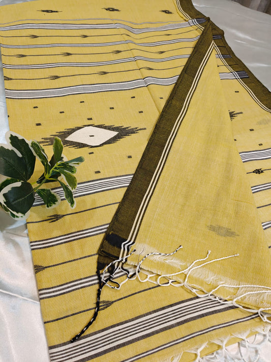 Lemon Yellow Handwoven Jamdani Saree