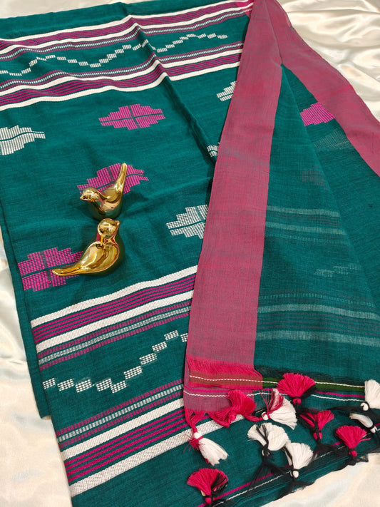 Rama Green handwoven Cotton Jamdani saree