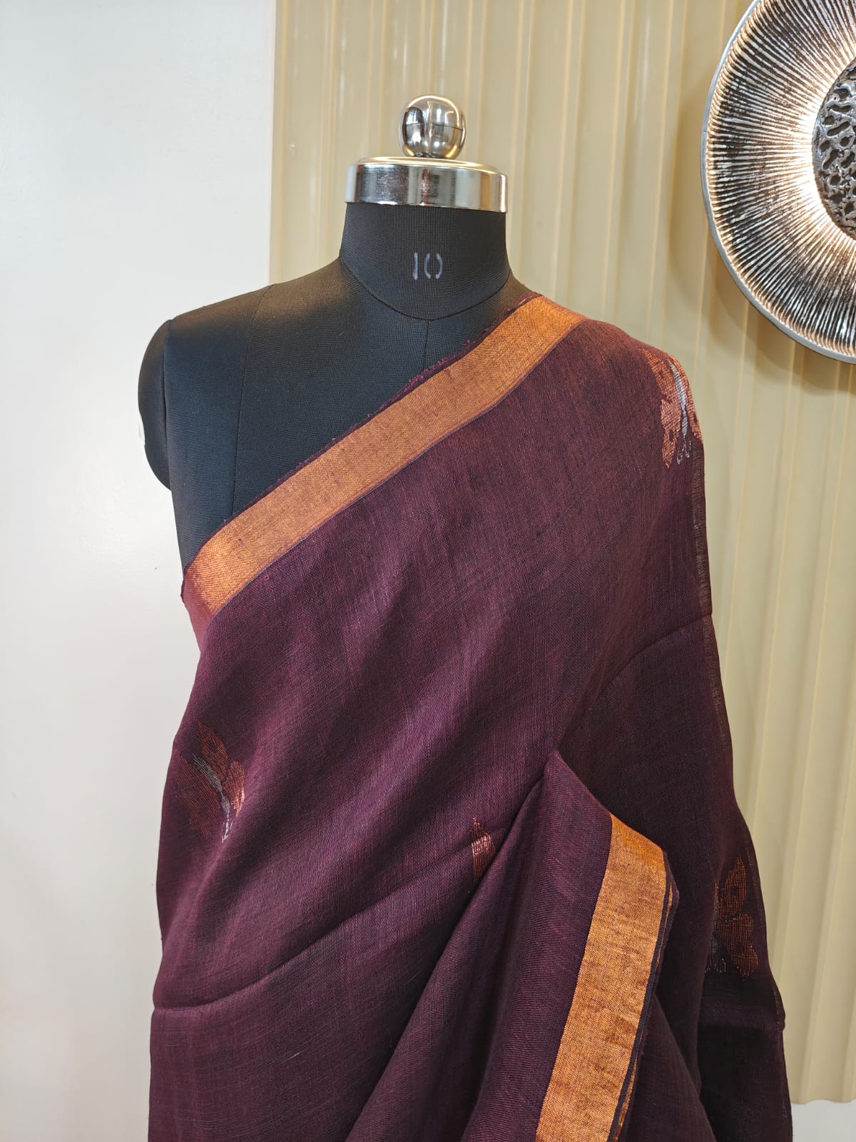 Deep Wine Copper border Linen with Butterfly Motif
