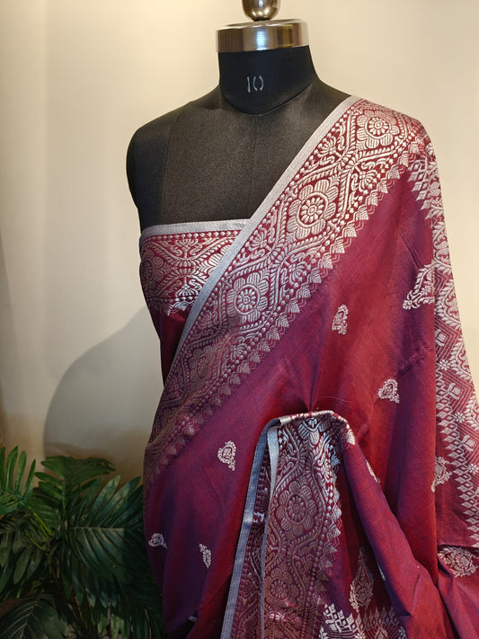 Magenta Assam Khadi Design Cotton Saree