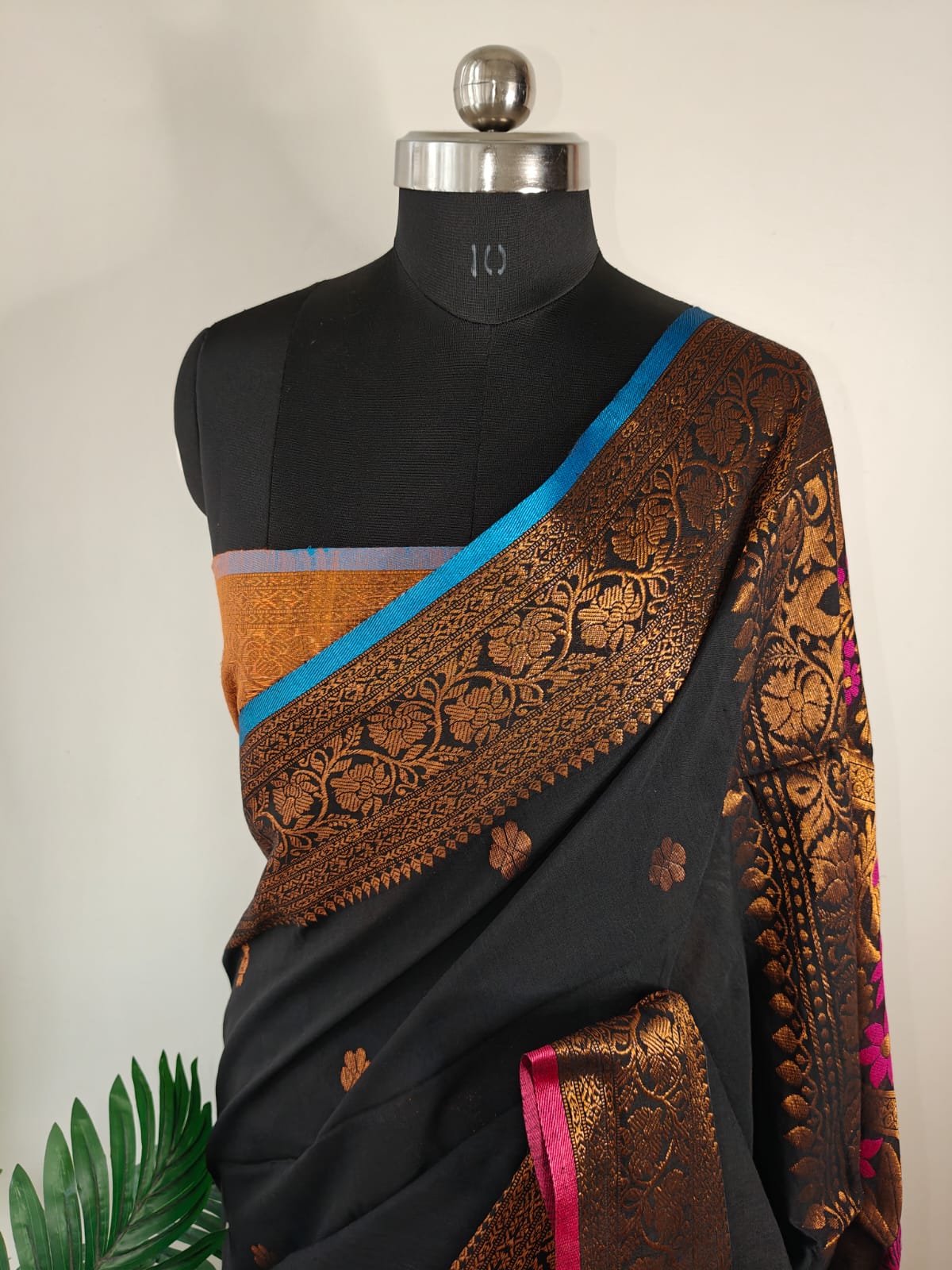 Black and Copper Khadi Cotton Banarasi Saree