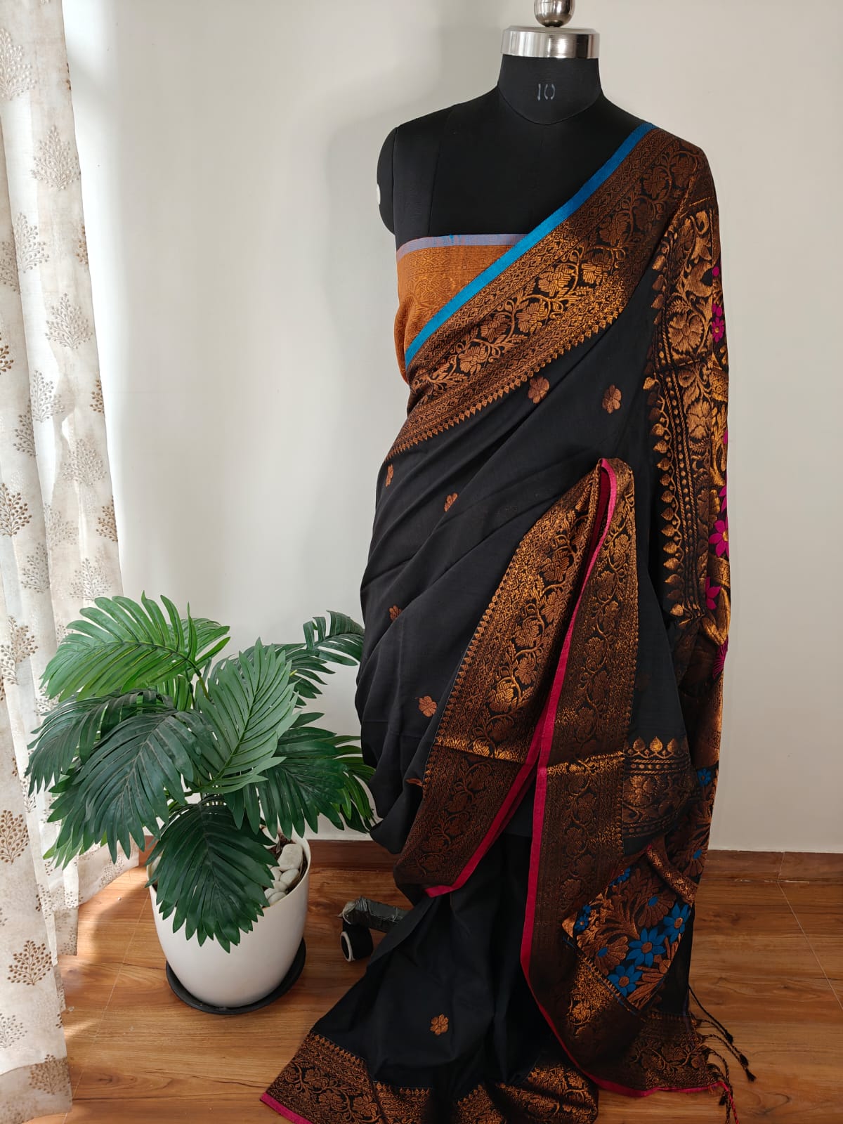 Black and Copper Khadi Cotton Banarasi Saree