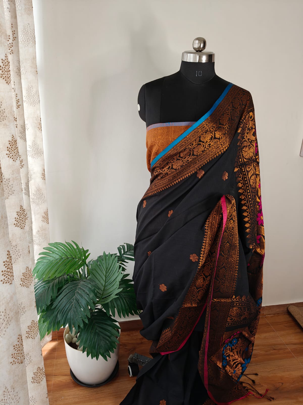Black and Copper Khadi Cotton Banarasi Saree