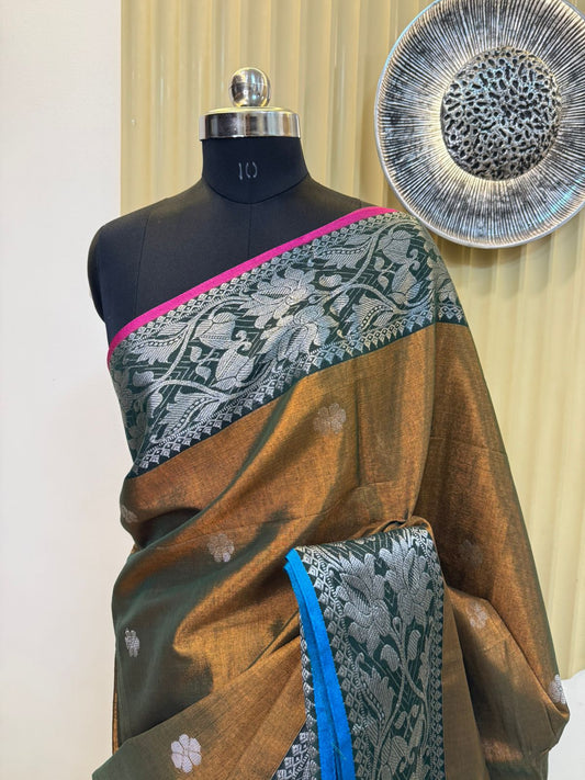Antique Copper Gold Cotton Tissue Banarasi