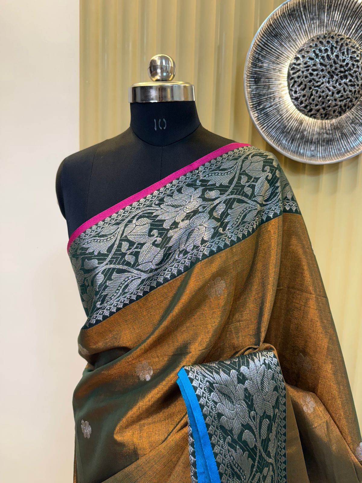 Antique Copper Gold Cotton Tissue Banarasi