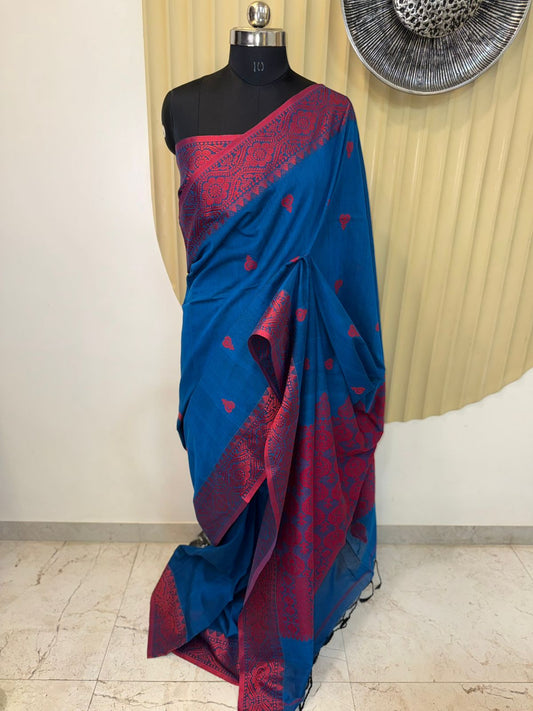 Blue and Red Assam Khadi
