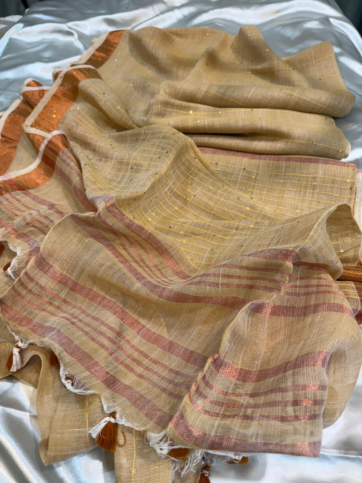 Golden Sand Linen Saree with Sequin Highlight
