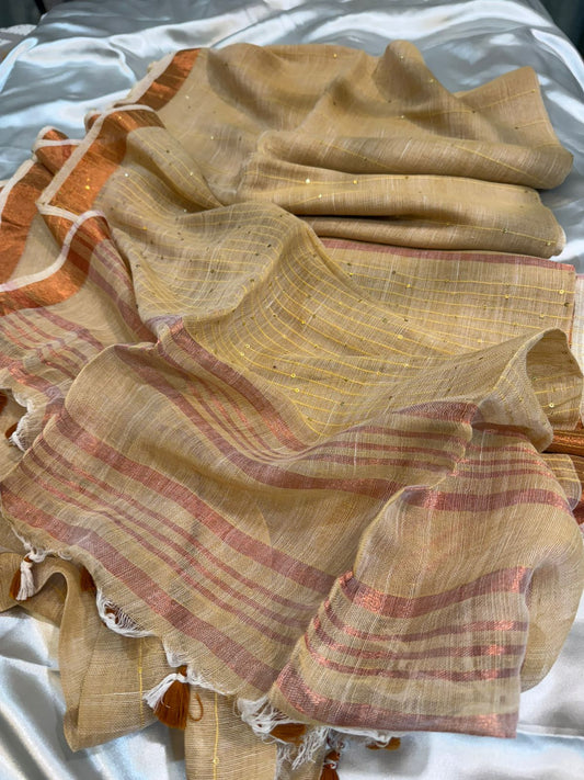 Golden Sand Linen Saree with Sequin Highlight