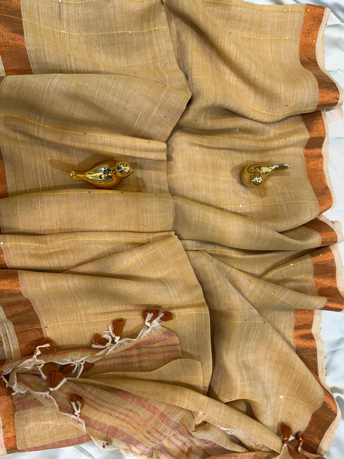 Golden Sand Linen Saree with Sequin Highlight