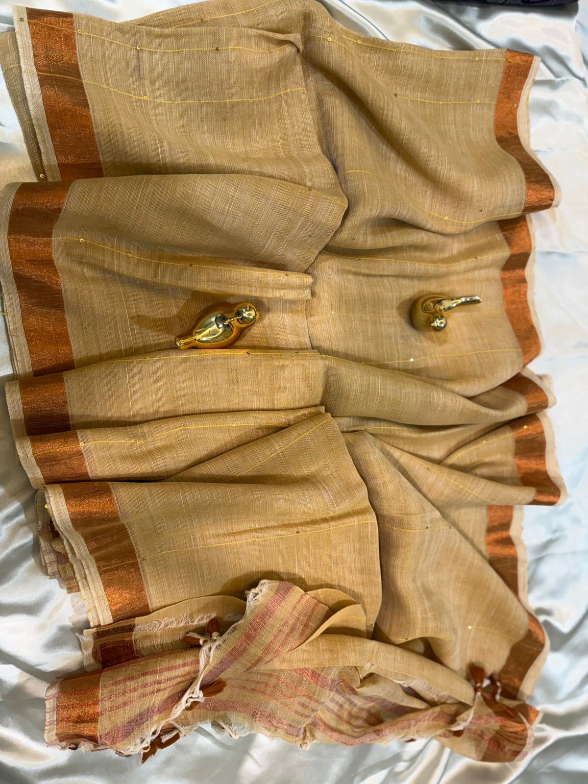 Golden Sand Linen Saree with Sequin Highlight