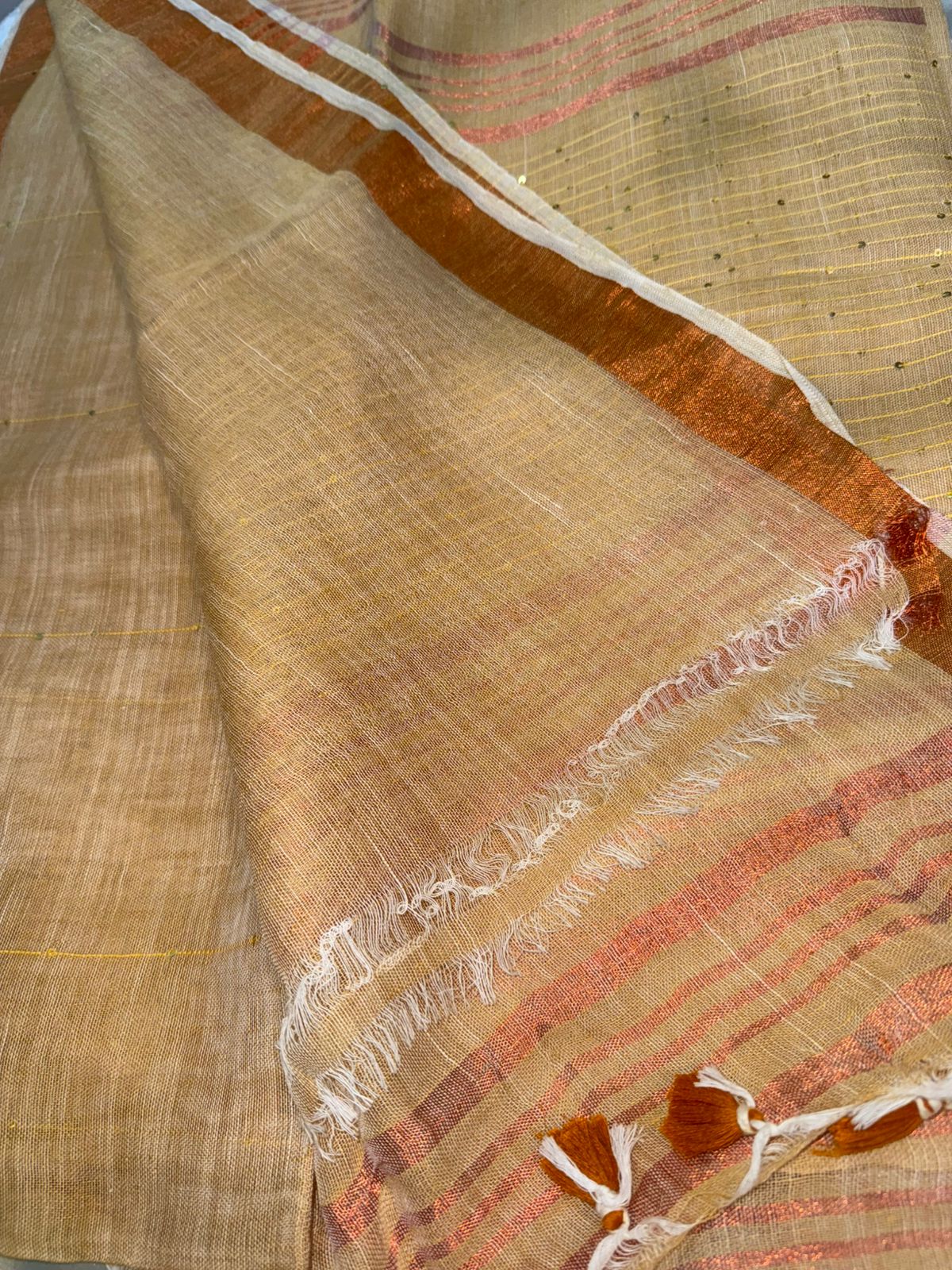 Golden Sand Linen Saree with Sequin Highlight