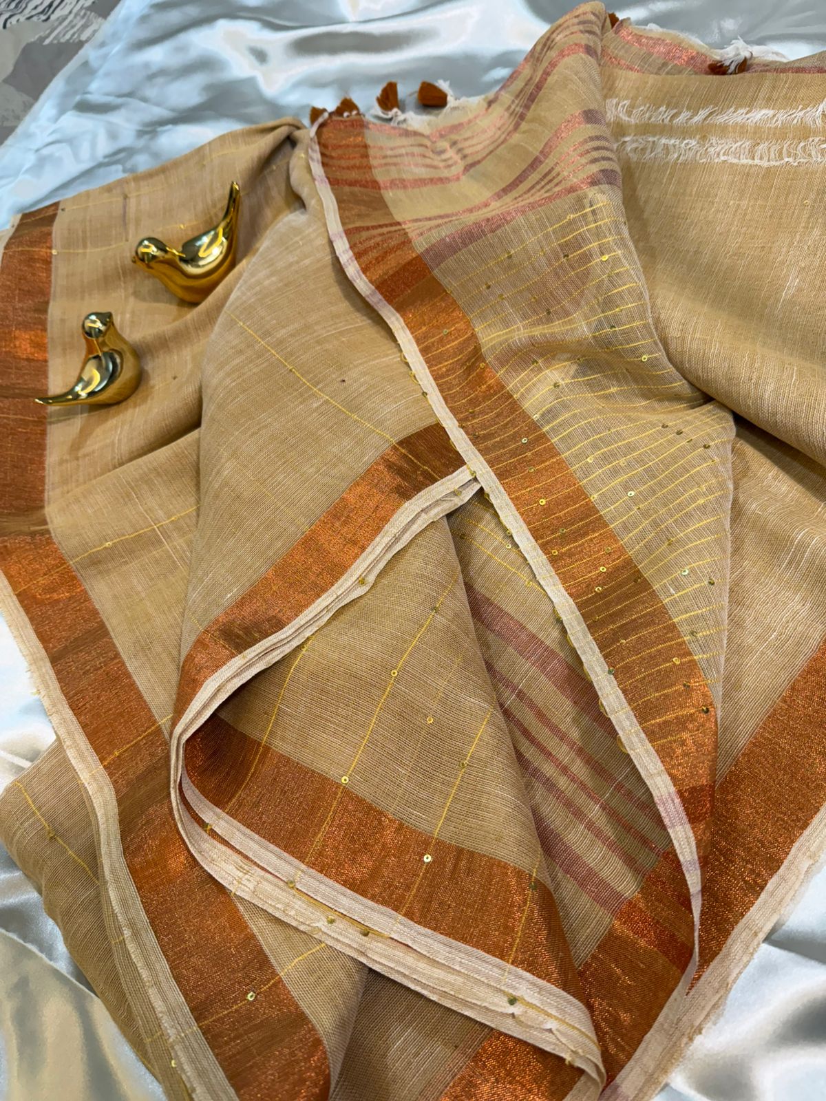 Golden Sand Linen Saree with Sequin Highlight