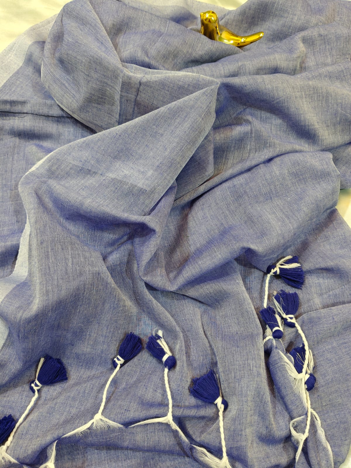 Sky Blue Plain Mul Cotton Saree