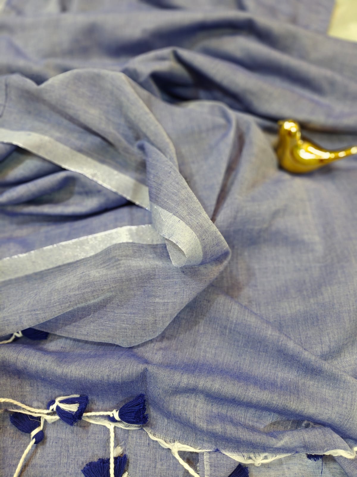 Sky Blue Plain Mul Cotton Saree