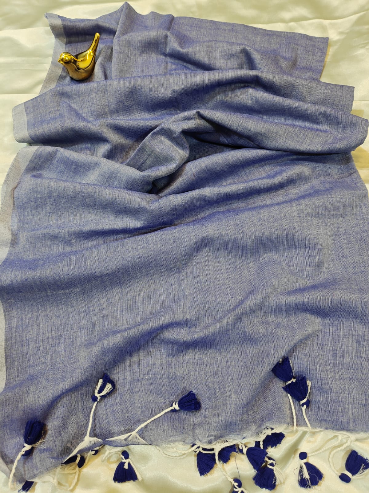 Sky Blue Plain Mul Cotton Saree