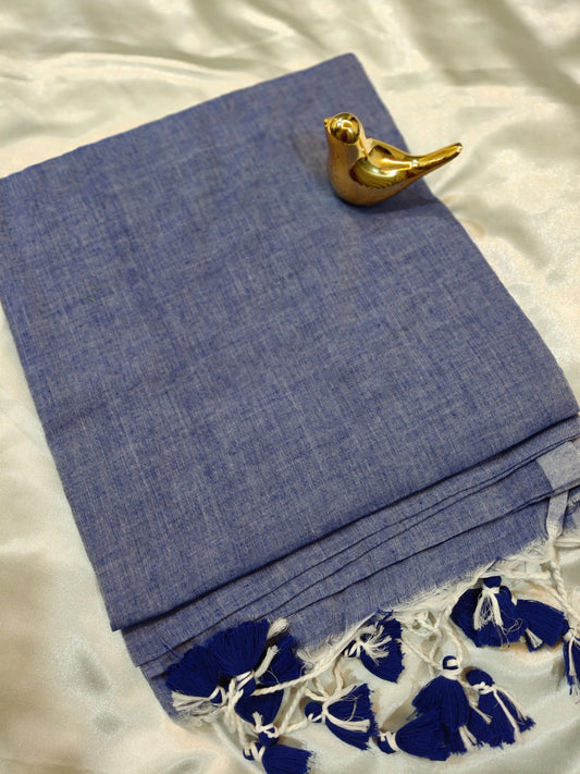 Sky Blue Plain Mul Cotton Saree