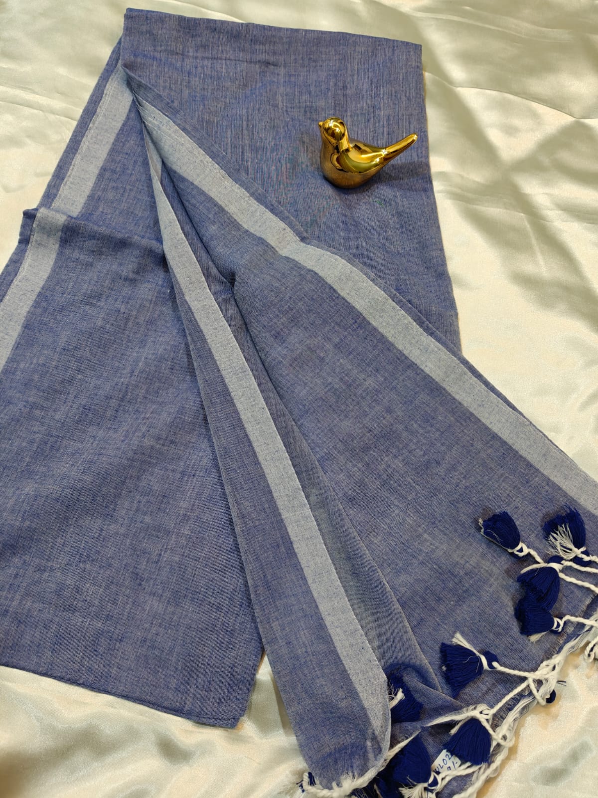 Sky Blue Plain Mul Cotton Saree