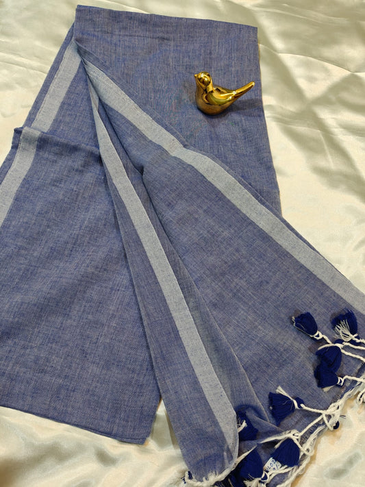 Sky Blue Plain Mul Cotton Saree