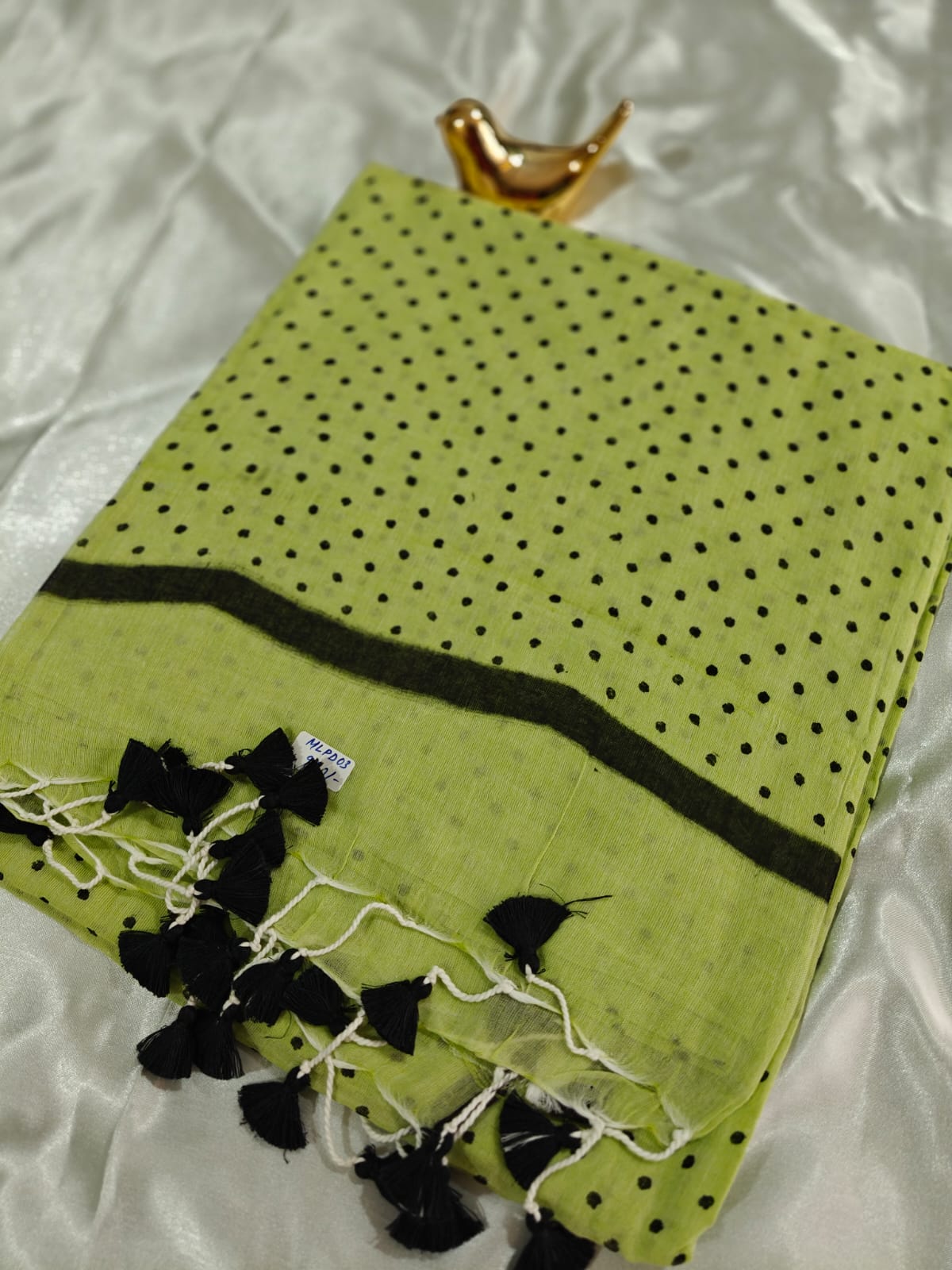 Lime Green Polka Dot Mul Cotton Saree