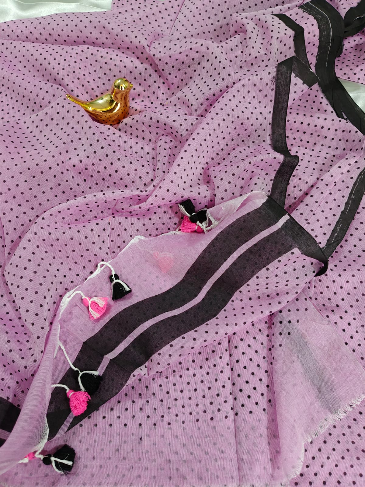 Pinkish Purple Polka Dot Mul Cotton Saree