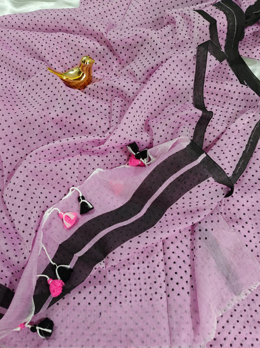 Pinkish Purple Polka Dot Mul Cotton Saree