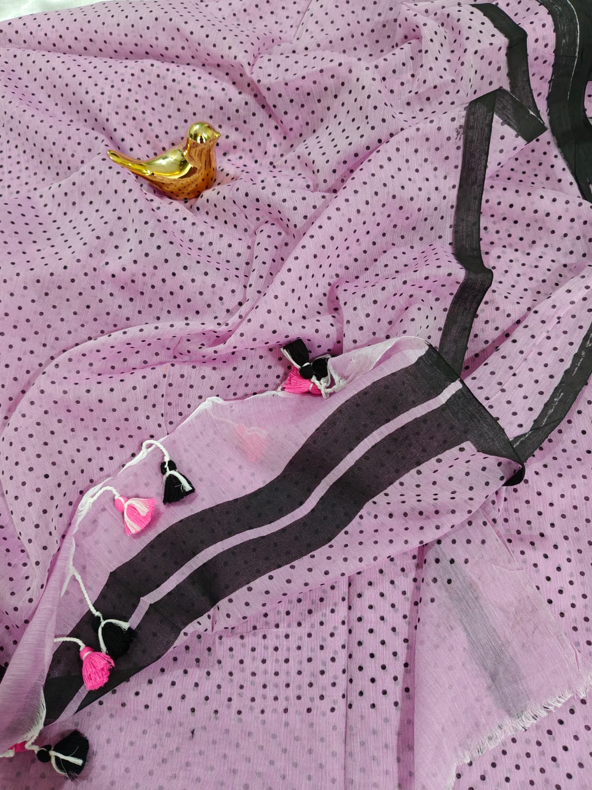 Pinkish Purple Polka Dot Mul Cotton Saree
