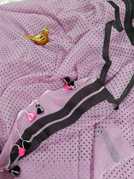 Pinkish Purple Polka Dot Mul Cotton Saree