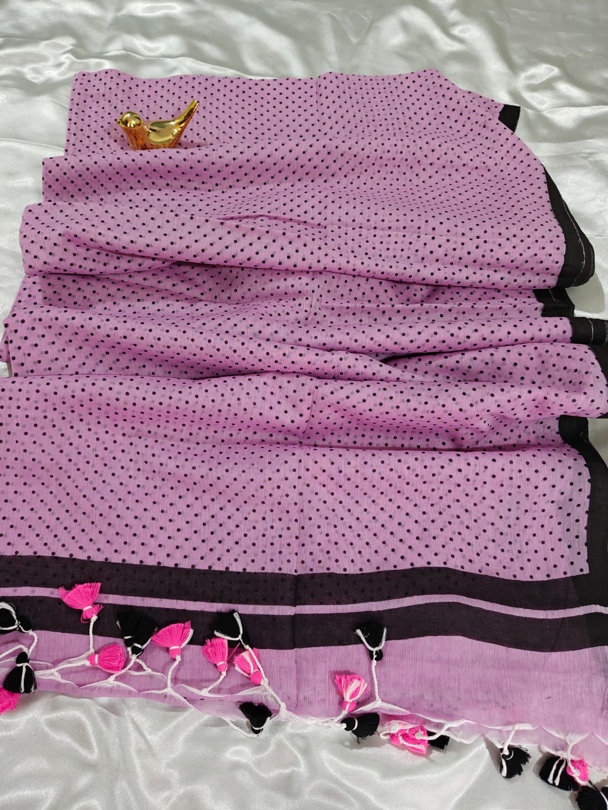 Pinkish Purple Polka Dot Mul Cotton Saree