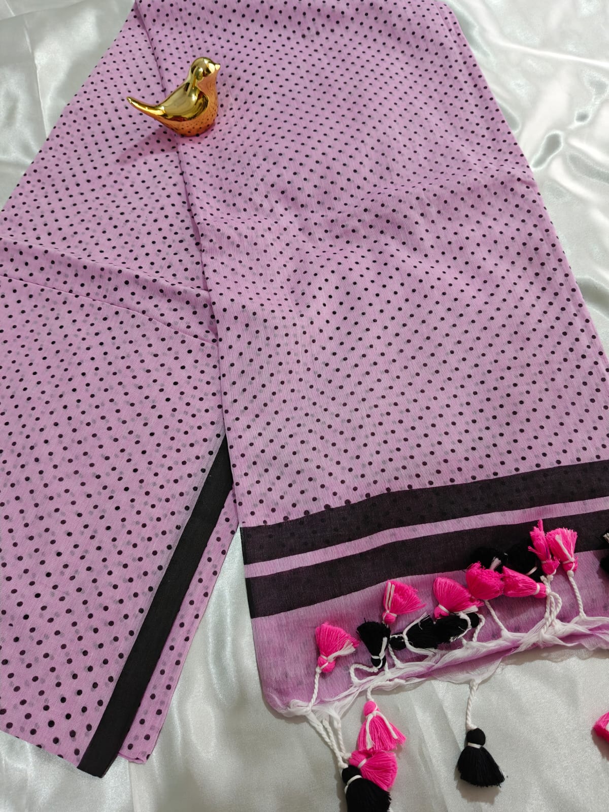 Pinkish Purple Polka Dot Mul Cotton Saree