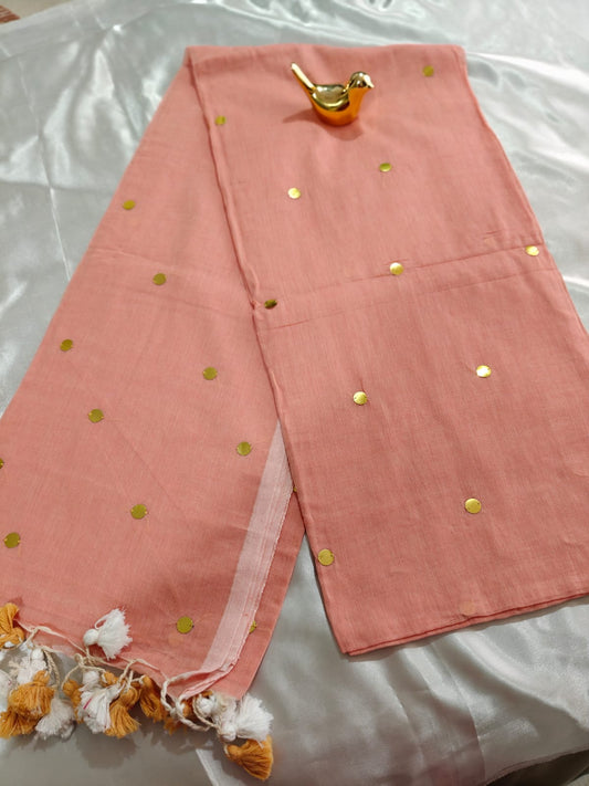 Light Peach Gini Mul Cotton Saree