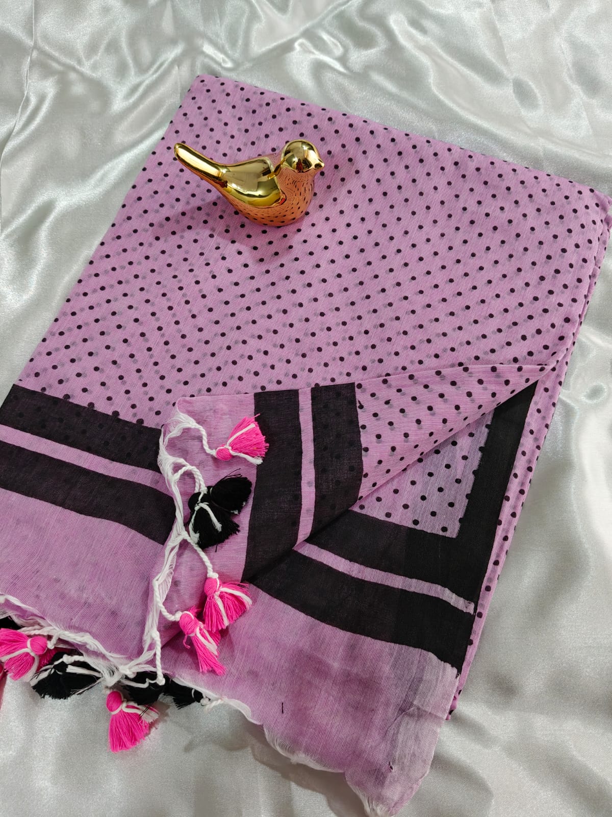 Pinkish Purple Polka Dot Mul Cotton Saree