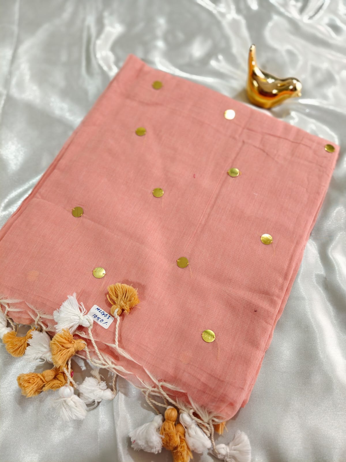 Light Peach Gini Mul Cotton Saree
