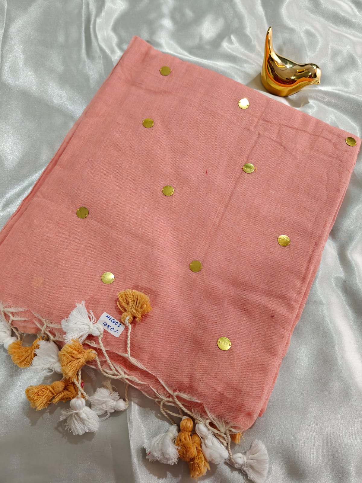 Light Peach Gini Mul Cotton Saree