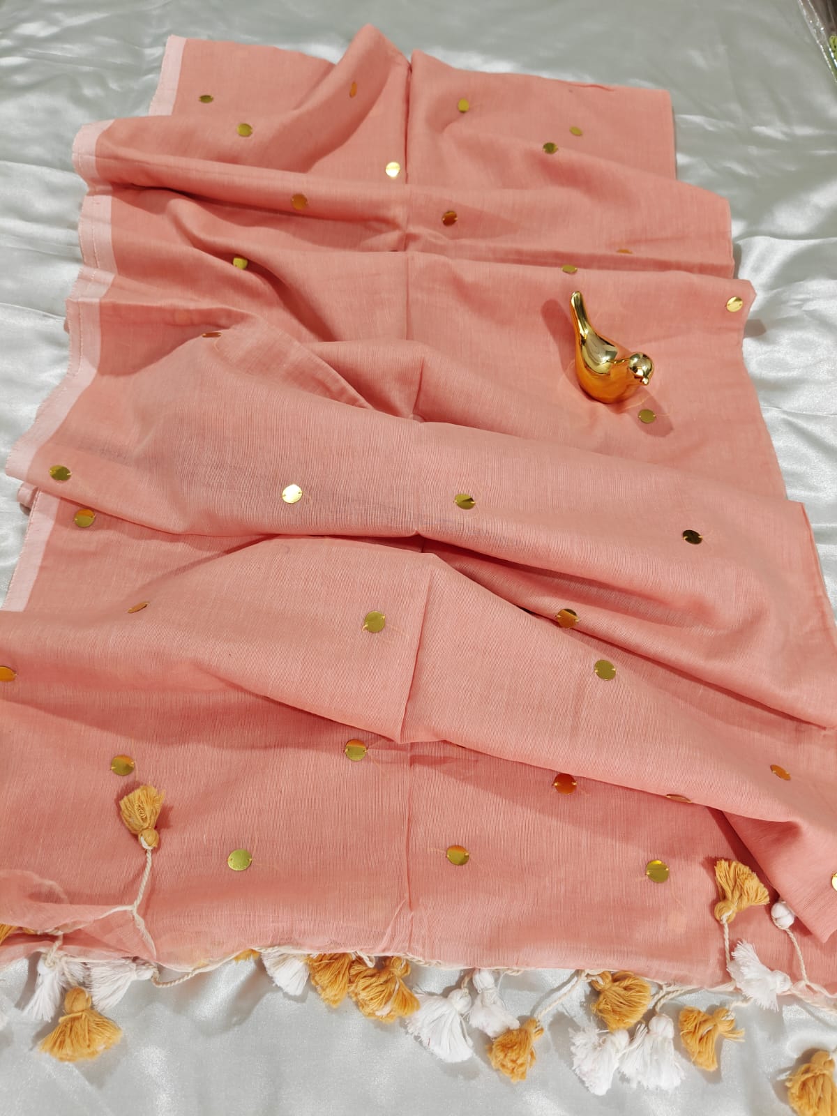 Light Peach Gini Mul Cotton Saree